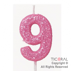 VELA NUMERAL CHICO 5.5 CM CON GIBRE ROSA NUMERO 9 x 1